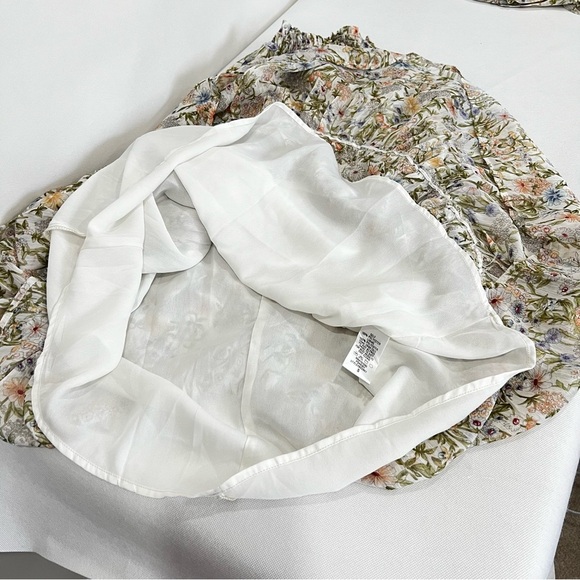 Floral Mini Dress Smocked Neck Tiered Sheer Long Sleeve Lined Multicolored - Picture 10 of 12